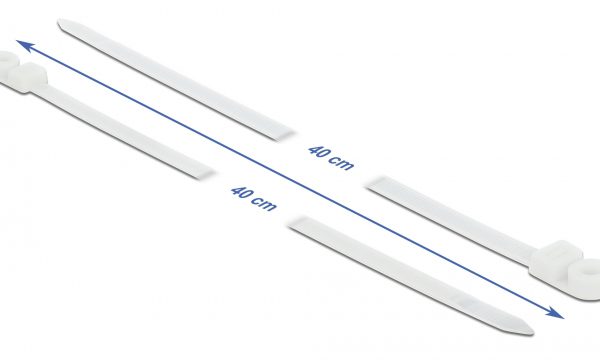 DELOCK Δεματικά καλωδίων 18948 με οπή στερέωσης, 400x7.6mm, λευκά, 10τμχ