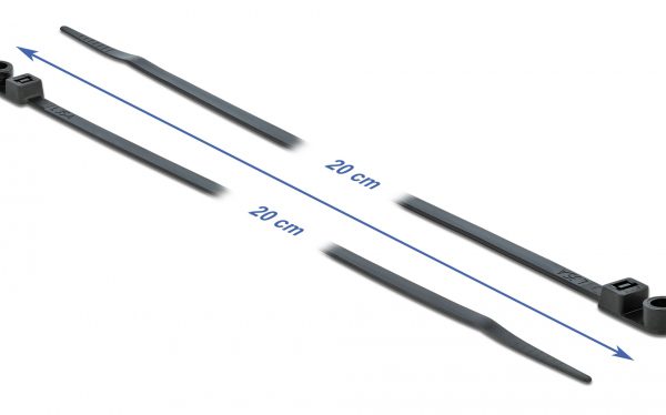 DELOCK Δεματικά καλωδίων 18950 με οπή στερέωσης, 200x4.8mm, μαύρα, 10τμχ