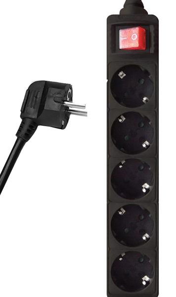 POWERTECH πολύπριζο PT-877, 5x schuko, 16A, 3m, μαύρο