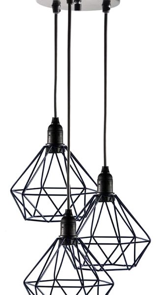 POWERTECH τρίφωτο φωτιστικό οροφής HLL-0004, E27, Φ20, μεταλλικό, μαύρο