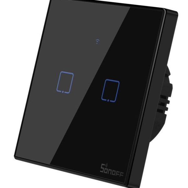 SONOFF smart διακόπτης ΤΧ-T3EU2C, αφής, Wi-Fi, διπλός, μαύρος
