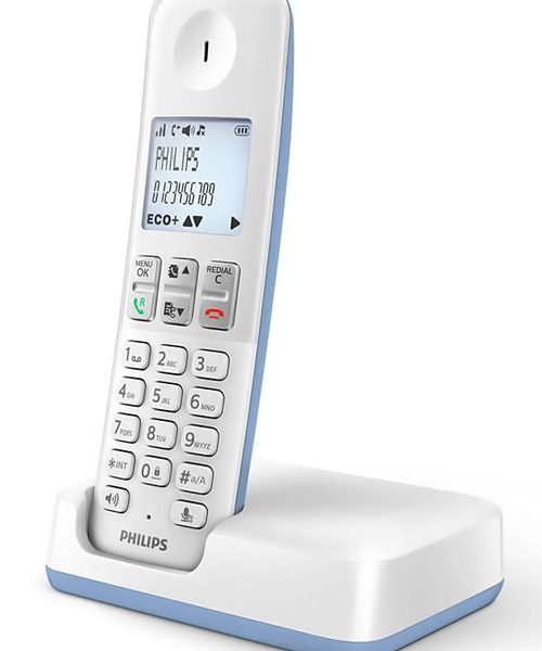 PHILIPS ασύρματο τηλέφωνο D2501S-34, με ελληνικό μενού, λευκό-μπλε