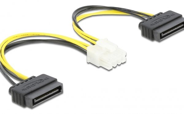 DELOCK καλώδιο EPS 8pin σε 2x SATA 15pin 83020, 15cm