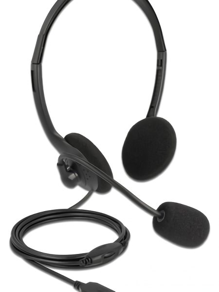 DELOCK headphones με μικρόφωνο 27178, stereo, USB, volume control, μαύρα