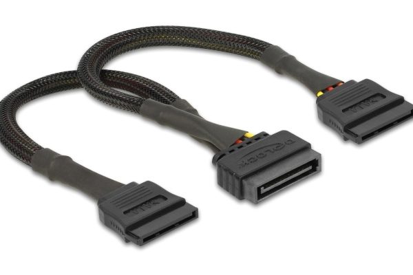 DELOCK καλώδιο SATA 15pin σε 2x SATA 15pin 60135, 0.25m, μαύρο