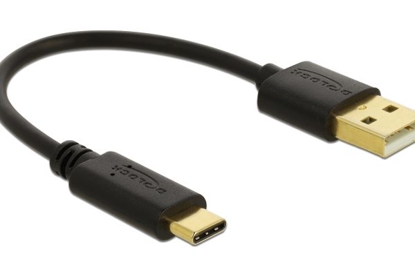DELOCK καλώδιο USB σε USB-C 85354, 3A, 22AWG, 0.15m, μαύρο