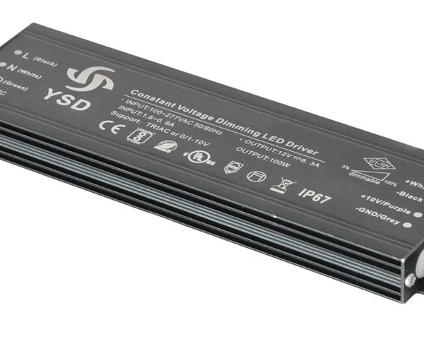 YSD τροφοδοτικό DC 100WUGF-12, 12VDC, 100W, 8.3A, IP67, dimmable