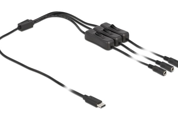 DELOCK καλώδιο USB Type-C σε 3x DC 5.5 x 2.1mm 86801, 1m, μαύρο