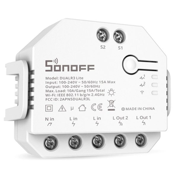 SONOFF smart διακόπτης DUALR3 Lite, 2-Gang, Wi-Fi, 15A, λευκός