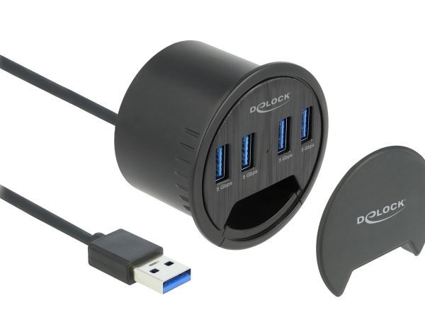 DELOCK USB hub 64153, 4x θυρών, 5Gbps, Φ60mm, USB σύνδεση, μαύρο