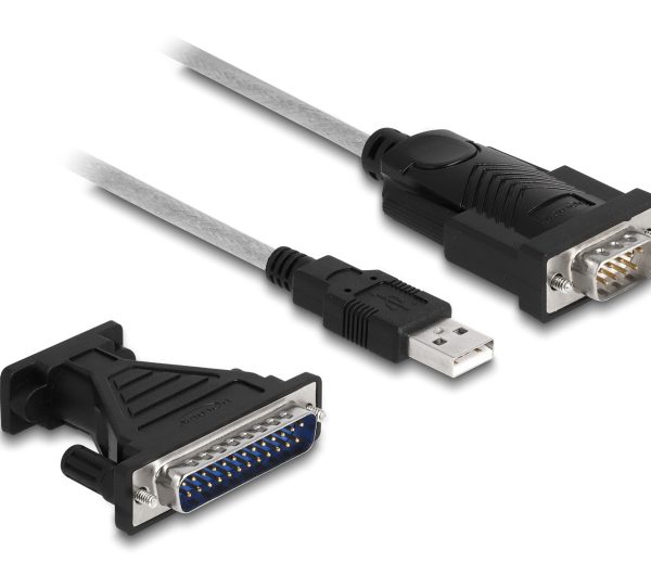 DELOCK καλώδιο USB σε RS-232 DB9 61314 με αντάπτορα DB25, 1.8m, μαύρο