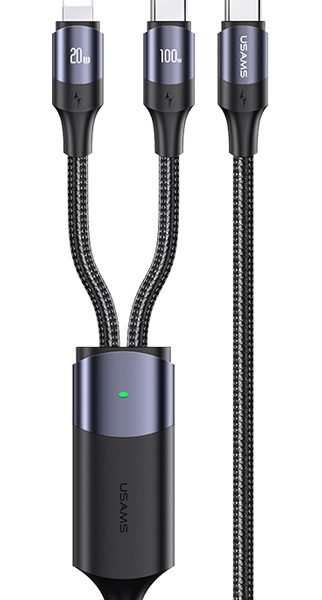 USAMS καλώδιο USB-C σε USB-C & Lightning US-SJ550, PD 100W, 1.2m, μαύρο