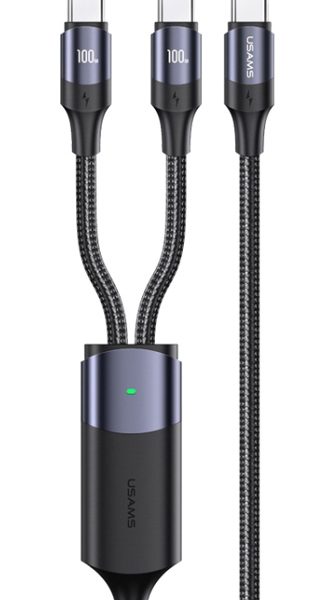 USAMS καλώδιο USB-C σε 2x USB-C US-SJ551, PD 100W, 1.2m, μαύρο