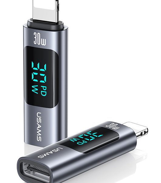USAMS αντάπτορας Lightning σε USB-C US-SJ681 με οθόνη, 30W, γκρι