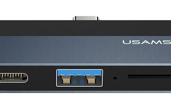 USAMS USB hub US-SJ491 με card reader, 2x θυρών, 5Gbps, 60W, USB-C, γκρι