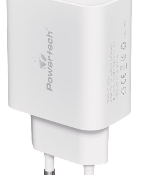 POWERTECH φορτιστής τοίχου PT-1043, USB-C, PD QC3.0, GaN, 30W, λευκός