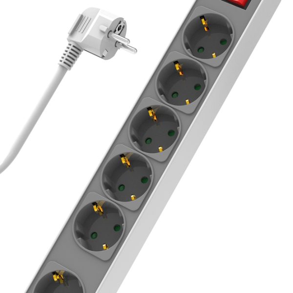 POWERTECH πολύπριζο ασφαλείας PT-1058, 6x schuko, 16A, 1.4m, λευκό