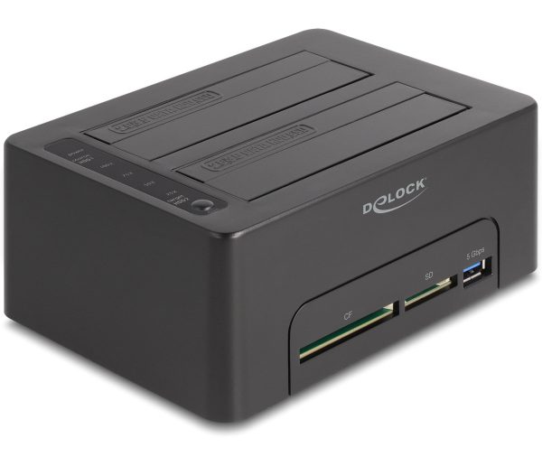 DELOCK docking station για 2.5" ή 3.5" SATA HDD/SSD 64183, 2 θέσεων, με card reader, 5Gbps, clone function, μαύρο