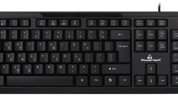 POWERTECH πληκτρολόγιο PT-1069, ενσύρματο, multimedia, EN/GR, μαύρο
