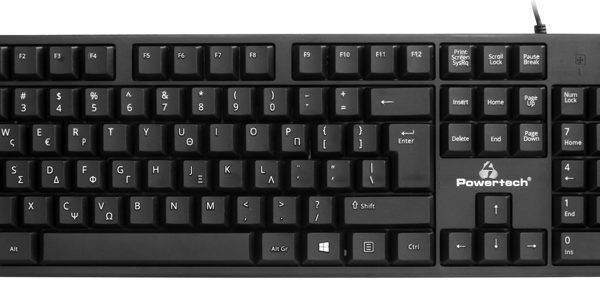 POWERTECH πληκτρολόγιο PT-1074, ενσύρματο, EN/GR, μαύρο