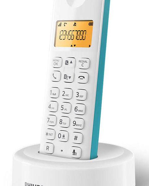 PHILIPS ασύρματο τηλέφωνο D1601T-34, με ελληνικό μενού, λευκό-πράσινο