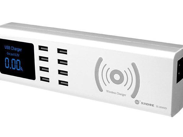 SUNSHINE σταθμός φόρτισης SS-309WD, 8x USB 8A, wireless 10W, λευκός