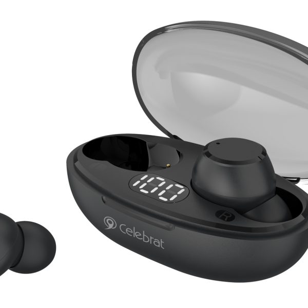 CELEBRAT earphones με θήκη φόρτισης TWS-W32, True Wireless, Φ8mm, μαύρα