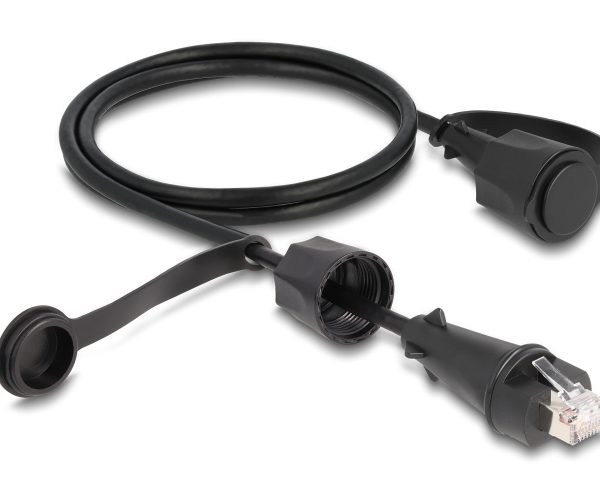DELOCK καλώδιο δικτύου 80166, CAT 6 STP, με καπάκι, IP68, 1m, μαύρο