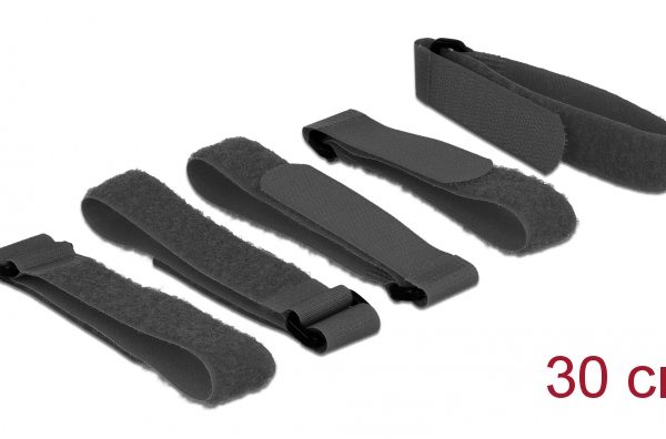DELOCK ιμάντες τύπου Velcro 18704, 30 x 2cm, μαύρος, 5τμχ