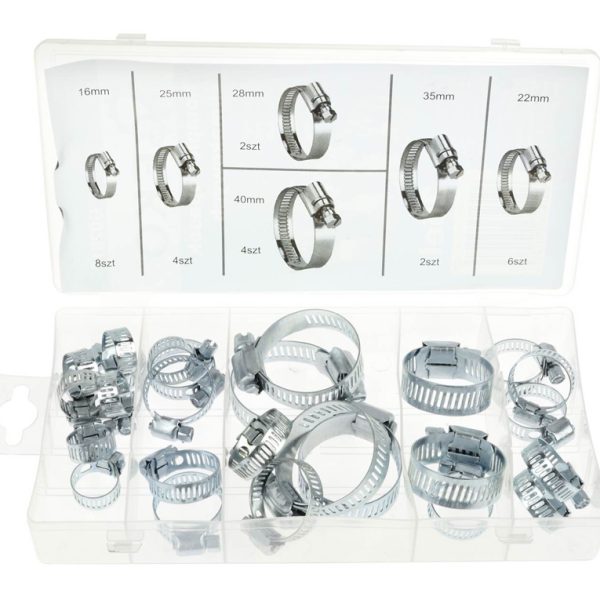 GEKO σετ μεταλλικοί σφιγκτήρες λάστιχων G02812, διάφορα μεγέθη, 26τμχ