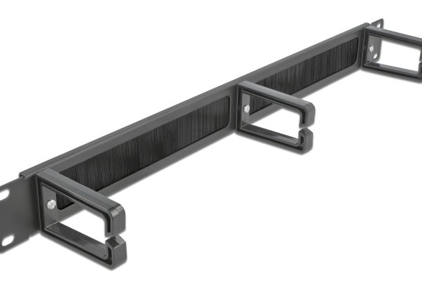 DELOCK cable management 66488, 19"/1U rack, 3x γάντζοι & βούρτσα, μαύρο