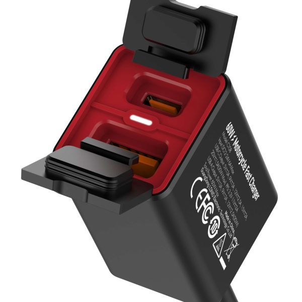 LDNIO φορτιστής μοτοσυκλέτας C108 με καλώδιο, USB/USB-C, 60W, μαύρος