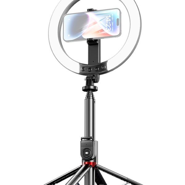 USAMS φωτιστικό δαχτυλίδι LED ZB323 με τρίποδο & βάση smartphone, μαύρο