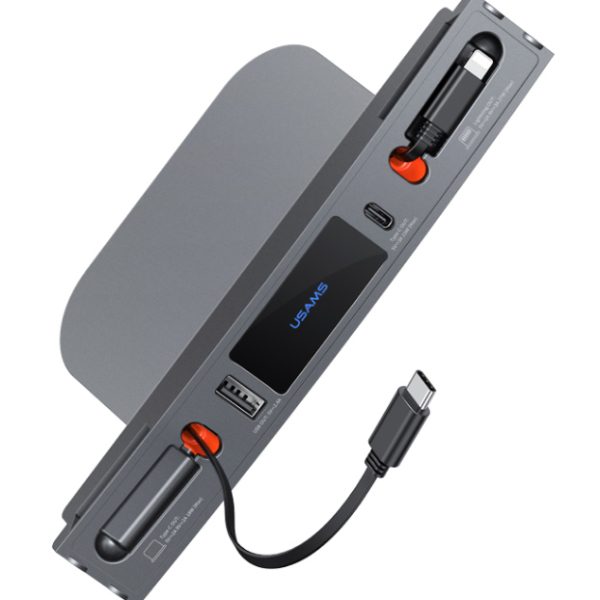 USAMS φορτιστής αυτοκινήτου US-SJ649 για Tesla(3/Y), με 2x καλώδια, USB/USB-C θύρες, 60W, γκρι