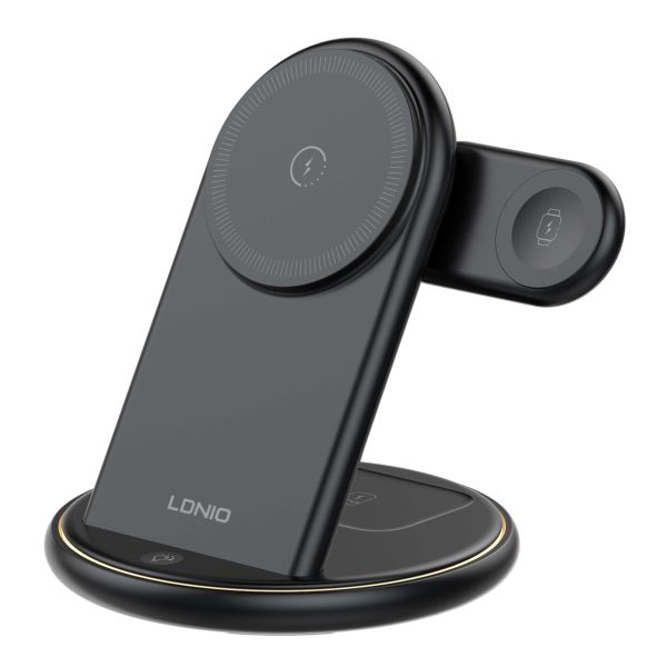 LDNIO ασύρματος φορτιστής WL02 με LED φωτισμό, 3 σε 1, 15W, μαύρος