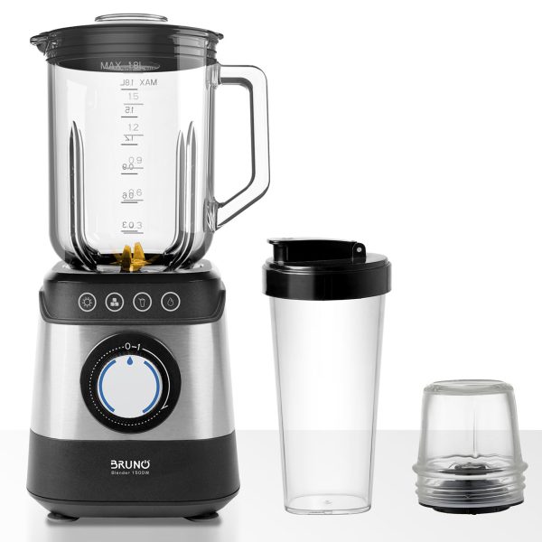 BRUNO Μπλέντερ 3 σε 1 προηγμένων λειτουργιών, BRN-0254, 1500W, 1.8L γυάλινη κανάτα, 6 λεπίδες, inox-μαύρο