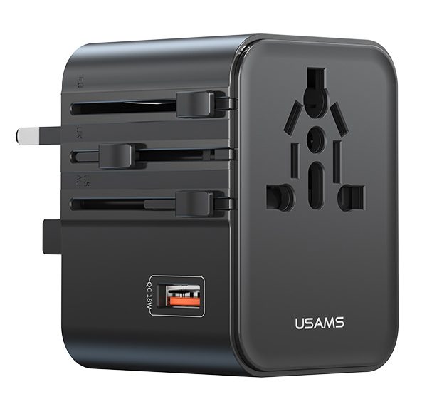 USAMS φορτιστής/αντάπτορας πρίζας CC309, USB & 2x USB-C, universal, 25W, μαύρος