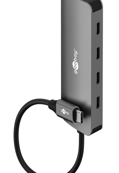 GOOBAY USB hub 76565, 4x θυρών, USB 3.2, 10Gbps, USB-C σύνδεση, γκρι