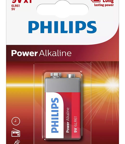 PHILIPS Power αλκαλικές μπαταρίες 6LR61P1B/10, 6LR61 9V, 1τμχ