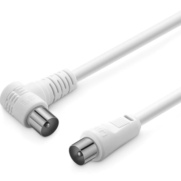 POWERTECH καλώδιο κεραίας RF αρσενικό - RF αρσενικό CAB-V029, γωνιακό, λευκό, 1.5m