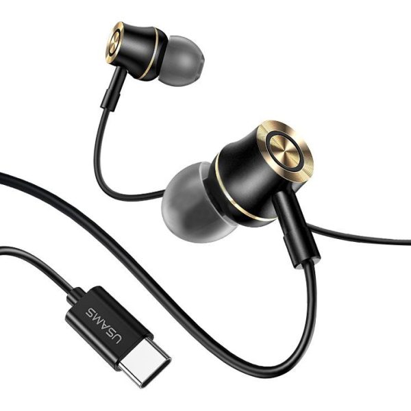 USAMS earphones με μικρόφωνο US-SJ482, USB-C σύνδεση, Φ10mm, 1.2m, μαύρα