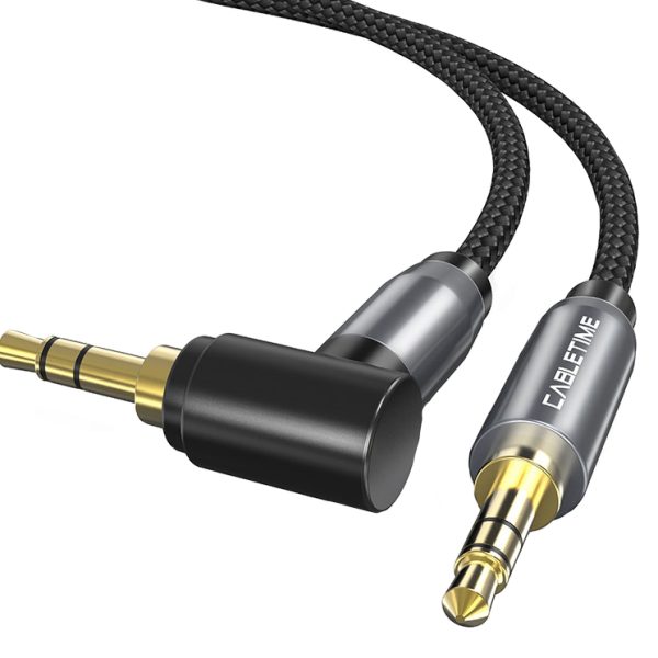 CABLETIME καλώδιο ήχου 3.5mm CT-P11RGN, γωνιακό, AUX, 1.8m, μαύρο
