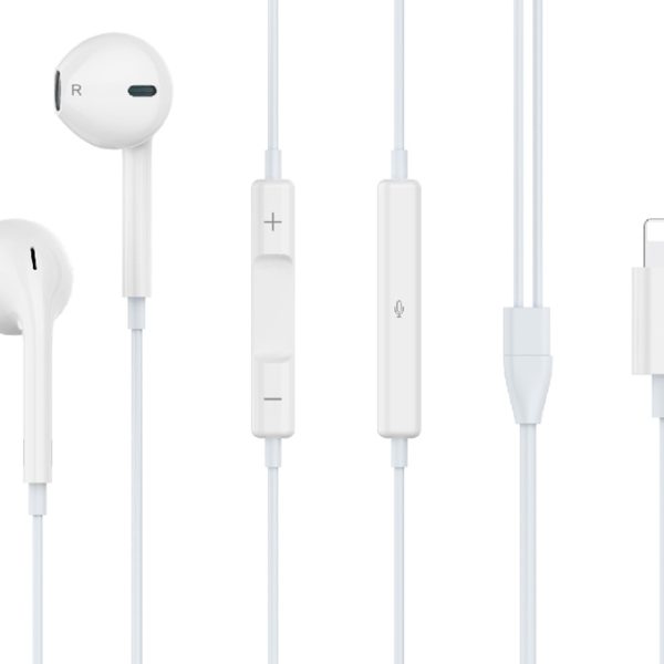 CELEBRAT earphones με μικρόφωνο G17, Lightning, Φ14mm, 1.2m, λευκά