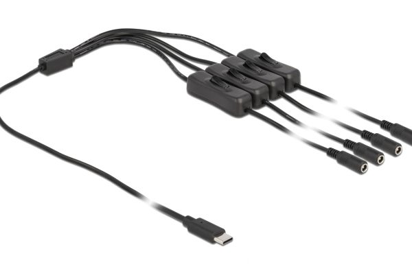 DELOCK καλώδιο USB Type-C σε 4x DC 5.5 x 2.1mm 86802, 1m, μαύρο